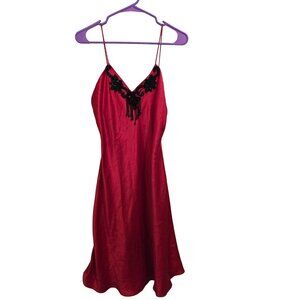 Victorias Secret Gold  Red Satin Slip Dress With Black Embellishment Detail S